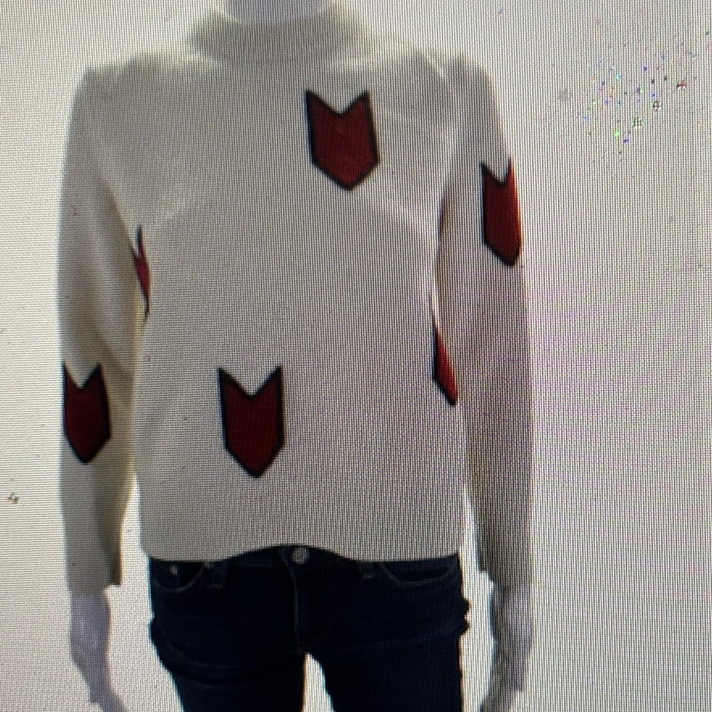 rag & bone Cream Sweater w: Red Accents 100% merino wool s/p small xs petite ski